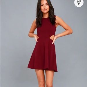Lulus red wine cutout skater dress xs